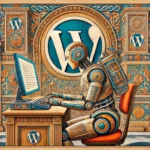 Roboter am Computer beschäftigt sich mit WordPress43