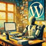 Roboter am Computer beschäftigt sich mit WordPress49