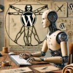 Roboter im Stil von Leonardo da Vinci arbeitet mit WordPress