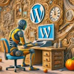 Roboter am Computer beschäftigt sich mit WordPress18
