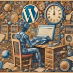 Roboter am Computer beschäftigt sich mit WordPress23