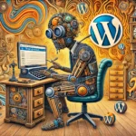 Roboter am Computer beschäftigt sich mit WordPress27