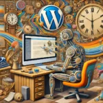 WordPress Remote Plugin-Verwaltung Roboter am Computer beschäftigt sich mit WordPress31