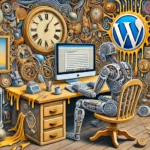 Roboter am Computer beschäftigt sich mit WordPress33