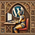 Roboter am Computer beschäftigt sich mit WordPress38