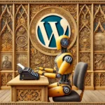 Roboter am Computer beschäftigt sich mit WordPress40