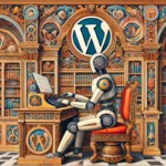 Roboter am Computer beschäftigt sich mit WordPress42